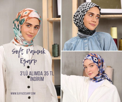 Soft Pamuk Eşarp  3 Adet 675 TL Yerine 625 TL